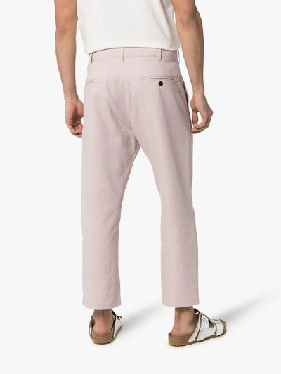 Shop Ann Demeulemeester Straight Leg Linen Blend Cropped Trousers In Pink