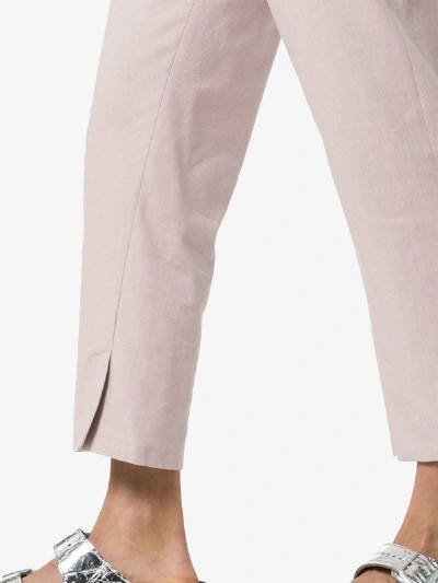 Shop Ann Demeulemeester Straight Leg Linen Blend Cropped Trousers In Pink