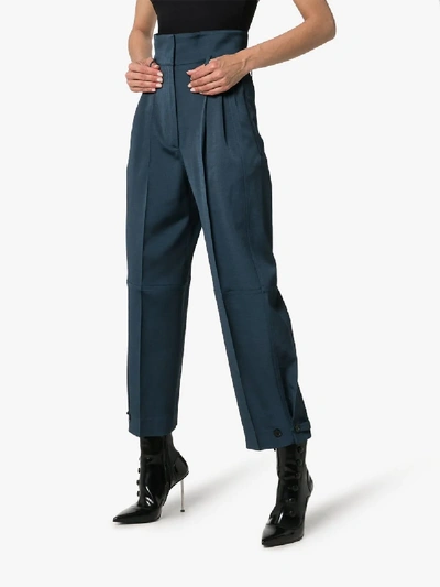 Shop Givenchy High-waisted Belted Tailored Trousers In 426 Ocean Blue