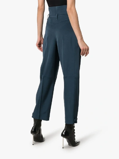 Shop Givenchy High-waisted Belted Tailored Trousers In 426 Ocean Blue