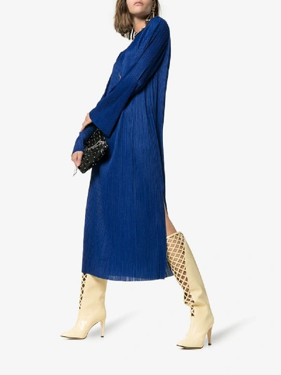 Shop Givenchy Long-sleeved Pleated Midi Dress In 401 Dark Blue