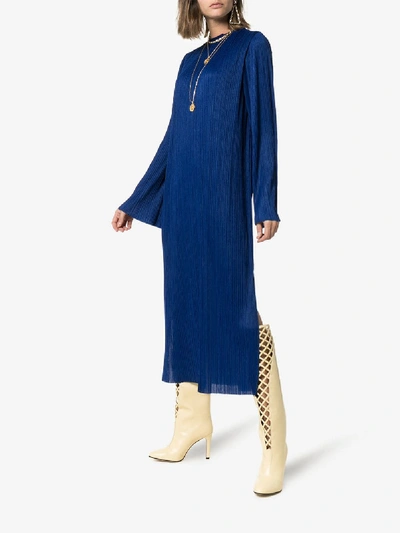 Shop Givenchy Long-sleeved Pleated Midi Dress In 401 Dark Blue