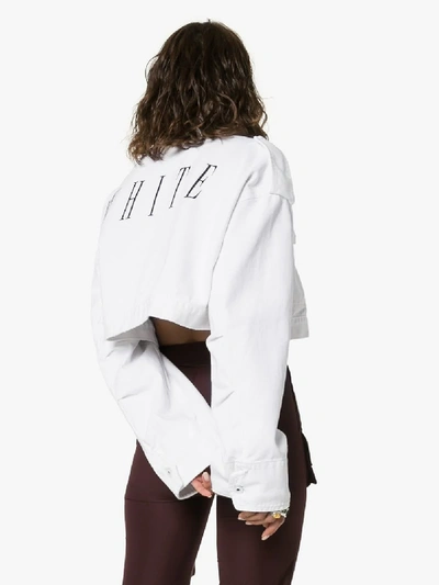 Shop Off-white Cropped Dropped Shoulder Logo Denim Jacket