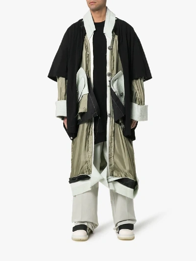 Shop Raf Simons Double Layer Mohair Wool Trim Over Coat In 00021 Green