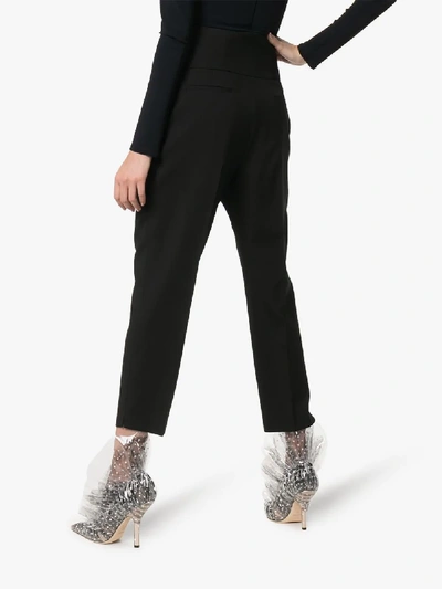 Shop Saint Laurent High-waisted Tailored Cropped Wool Trousers In 1000 Black