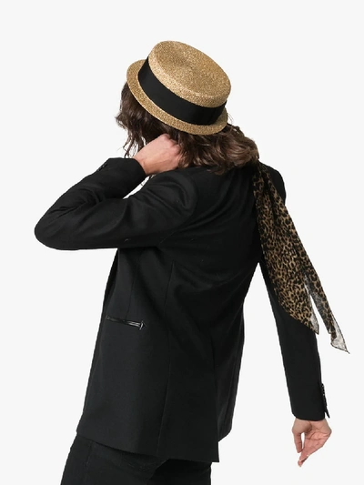 Shop Saint Laurent Metallic Gold And Black Small Straw Boater Hat In 8000 Metallic Gold