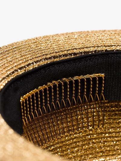 Shop Saint Laurent Metallic Gold And Black Small Straw Boater Hat In 8000 Metallic Gold