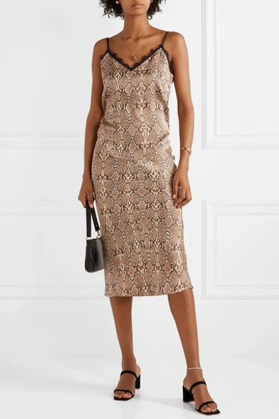 Shop Anine Bing Bar Snake-print Silk-charmeuse Midi Skirt In Snake Print