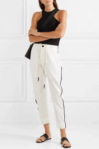 Shop Bassike Striped Cotton-canvas Pants In White