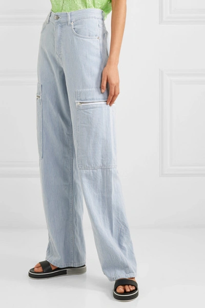 Shop Ganni Striped High-rise Wide-leg Jeans In Light Denim