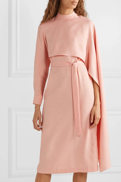 Shop Materiel Asymmetric Belted Cape-effect Woven Dress In Blush