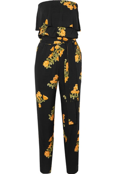 Shop Vix Madi Strapless Floral-print Voile Jumpsuit In Black