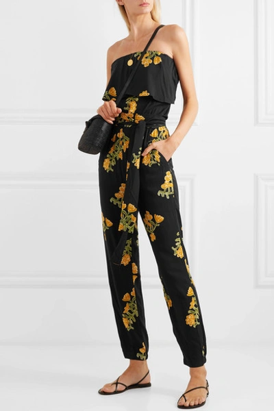 Shop Vix Madi Strapless Floral-print Voile Jumpsuit In Black