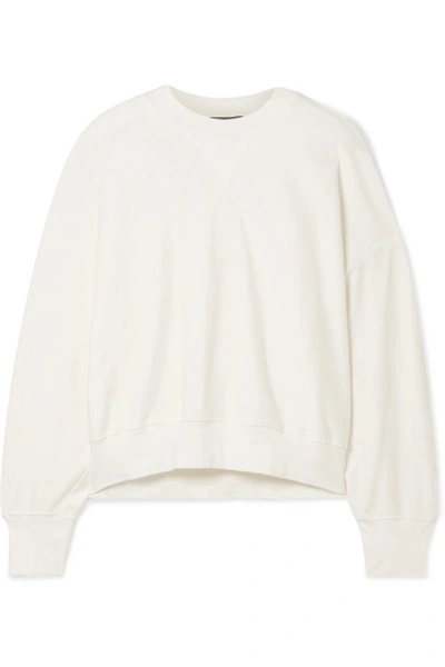 Shop Bassike Button-detailed Canvas-trimmed Organic Cotton-fleece Sweatshirt In Ivory