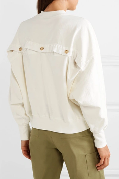 Shop Bassike Button-detailed Canvas-trimmed Organic Cotton-fleece Sweatshirt In Ivory