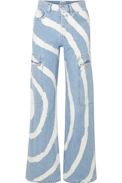 Shop Ganni Blackstone Bleached High-rise Wide-leg Jeans In Light Denim