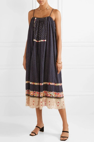 Shop Ulla Johnson Nara Studded Embroidered Linen And Cotton-blend Dress In Indigo