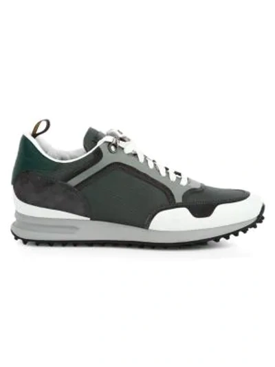 Shop Dunhill Radial Mixed-media Sneakers In White Green