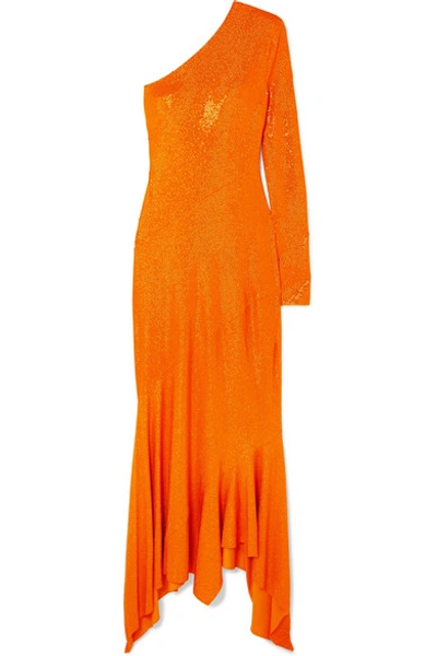 Shop Alexandre Vauthier One-shoulder Crystal-embellished Stretch-jersey Gown In Orange