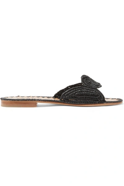 Shop Carrie Forbes Naima Woven Raffia Slides In Black
