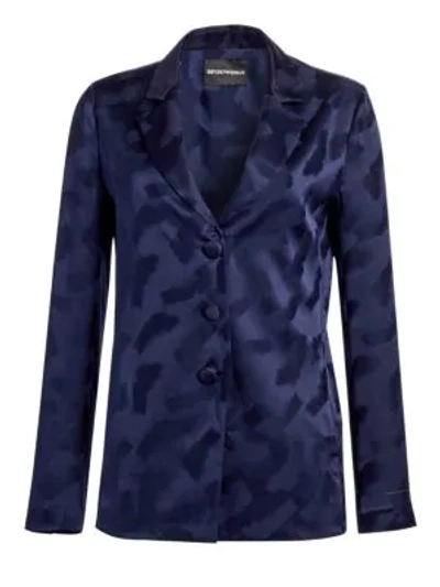 Shop Emporio Armani Silk Jacquard Three-button Pj Jacket In Navy