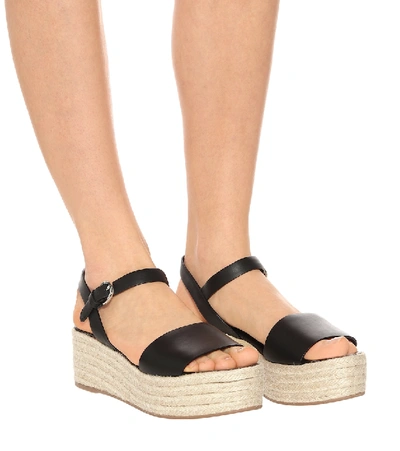 Shop Prada Leather Espadrille Sandals In Black