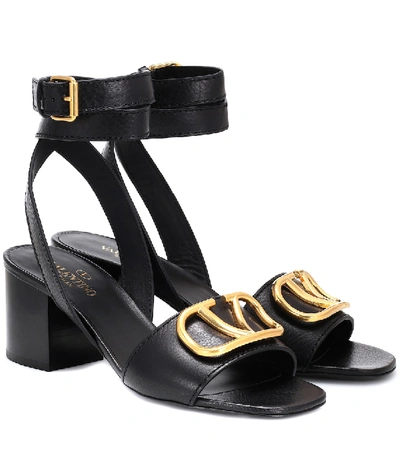 Shop Valentino Vlogo Leather Sandals In Black