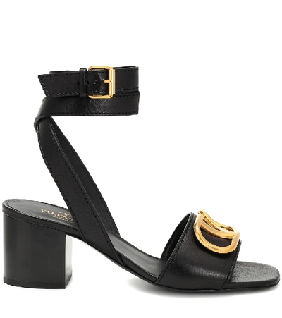 Shop Valentino Vlogo Leather Sandals In Black