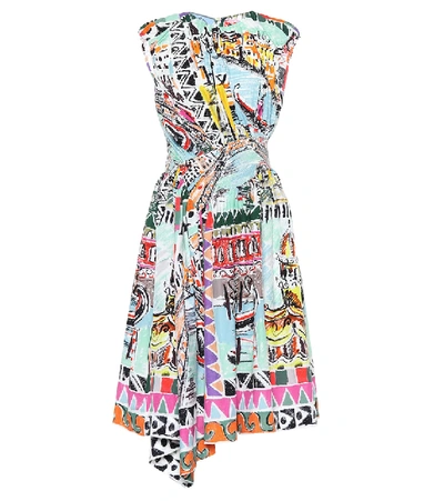 Shop Prada Printed Cotton Poplin Midi Dress In Multicoloured