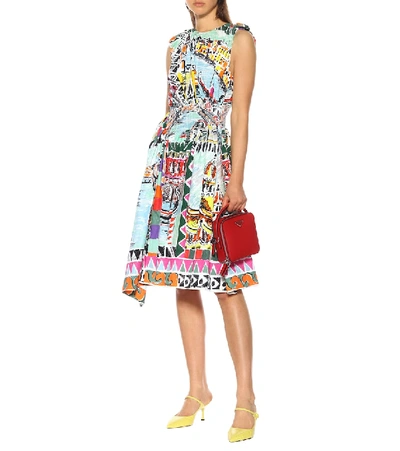 Shop Prada Printed Cotton Poplin Midi Dress In Multicoloured