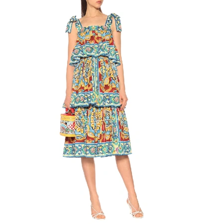 Shop Dolce & Gabbana Tiered Printed Stretch Cotton Dress In Multicoloured