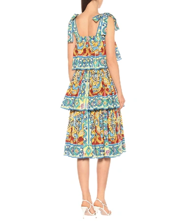 Shop Dolce & Gabbana Tiered Printed Stretch Cotton Dress In Multicoloured
