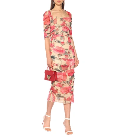 Shop Dolce & Gabbana Floral Tulle Midi Dress In Pink