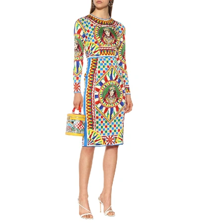 Shop Dolce & Gabbana Printed Stretch Silk Dress In Multicoloured