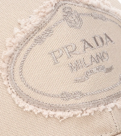 Shop Prada Appliquéd Cotton Cap In Beige