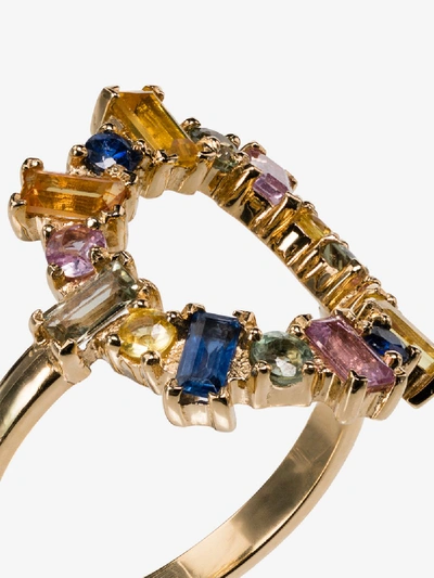 Shop Ileana Makri 18k Yellow Gold Rainbow Sapphire Ring In Multicoloured