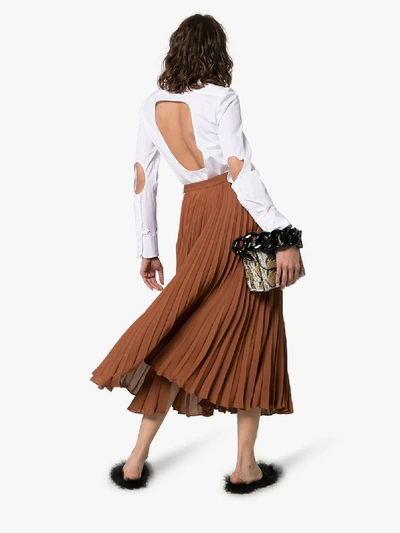 Valentino High-waisted Pleated Silk Midi Skirt In Lan Brown