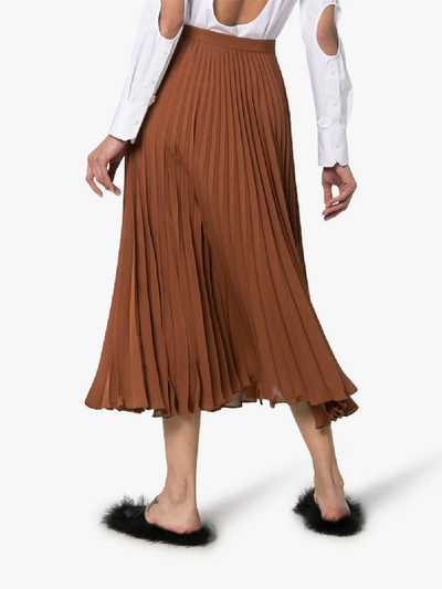 Valentino High-waisted Pleated Silk Midi Skirt In Lan Brown