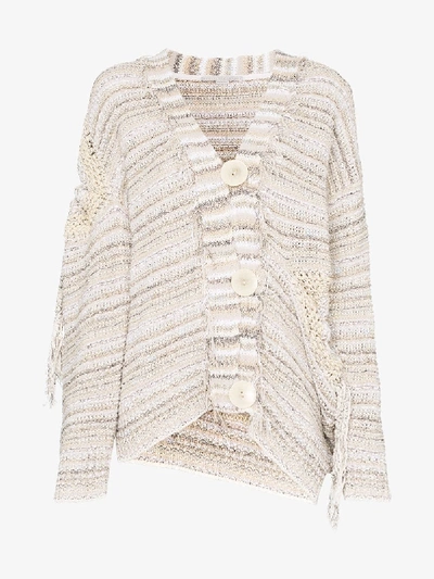 Shop Stella Mccartney Tie-detail Cotton-blend Knit Cardigan In 8491 Neutrals