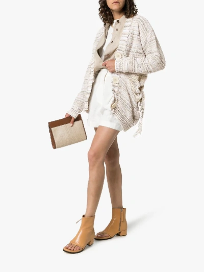 Shop Stella Mccartney Tie-detail Cotton-blend Knit Cardigan In 8491 Neutrals