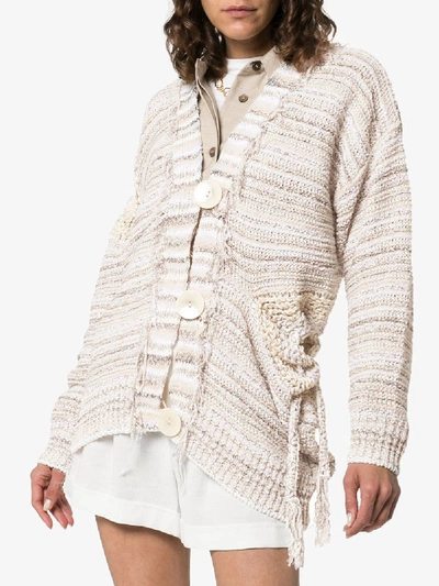 Shop Stella Mccartney Tie-detail Cotton-blend Knit Cardigan In 8491 Neutrals