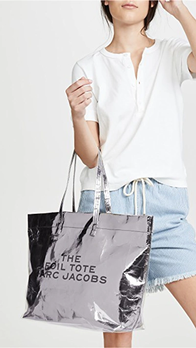 Shop Marc Jacobs The Foil Tote Bag In Silver