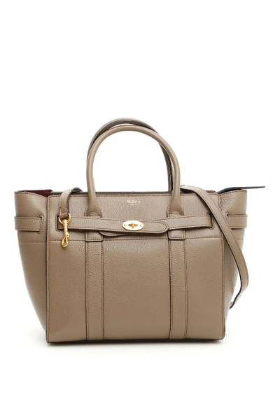 Shop Mulberry Zipped Bayswater Small Bag In Clay (grey)