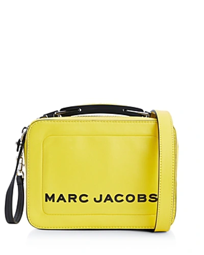 Shop Marc Jacobs The Box Small Leather Crossbody In Lemon Yellow/gold
