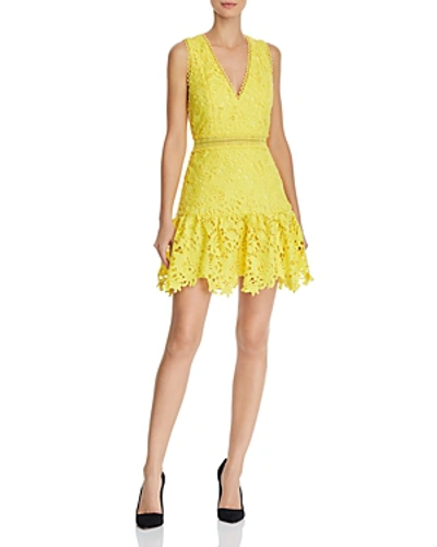 Shop Alice And Olivia Marleen Lace Fit-and-flare Dress In Sun