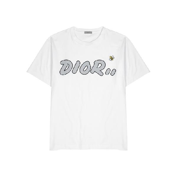 Dior X Kaws Logo Jersey T-shirt In White | ModeSens