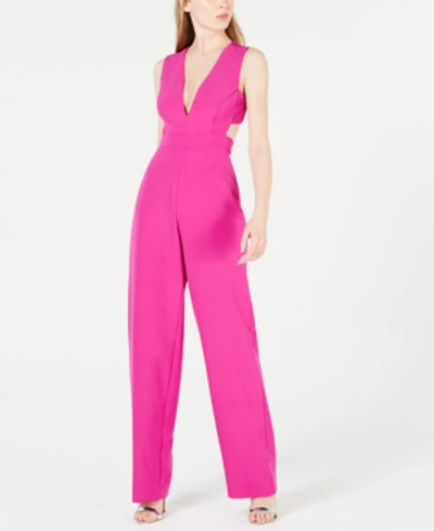 Shop Aidan Mattox Aidan By  V-neck Cutout Jumpsuit In Electric Passion Pink