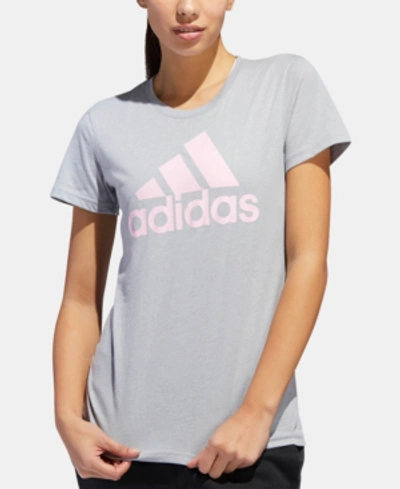 Shop Adidas Originals Adidas Classic Logo T-shirt In Heather Grey/true Pink