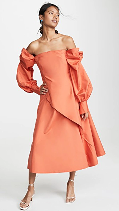 Shop Adeam Parachute Bow Dress In Tiger Lily