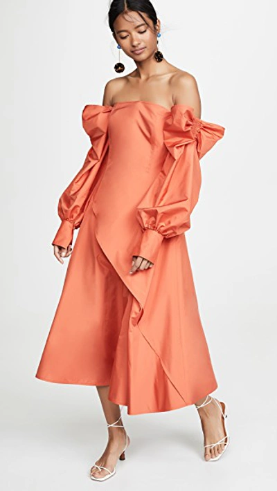 Shop Adeam Parachute Bow Dress In Tiger Lily